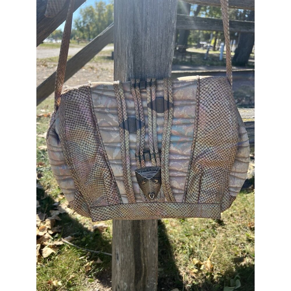 Vintage 80s Sharif Iridescent Python Leather Past… - image 4